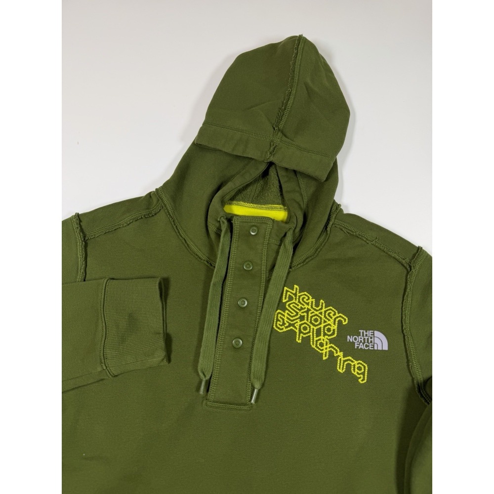 The North Face Mens M Olive Green Button Snap Henley Neck Hoodie Embroidered